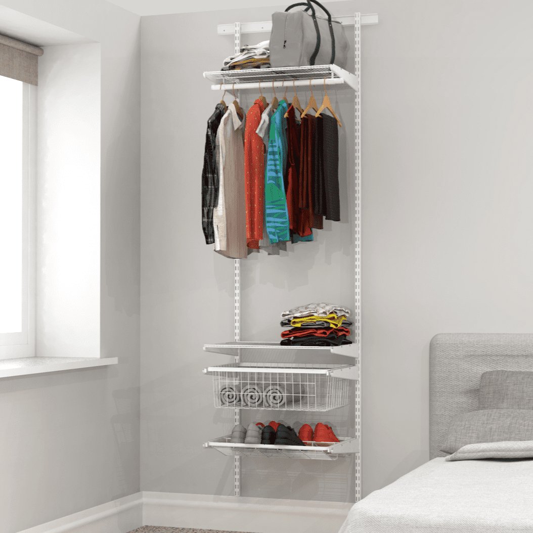 63cm Wide Open Wardrobe, 1 Basket, 2 Shelves, 1 Clothes Rail, 1 Pull Shoe Rack - Storage Maker