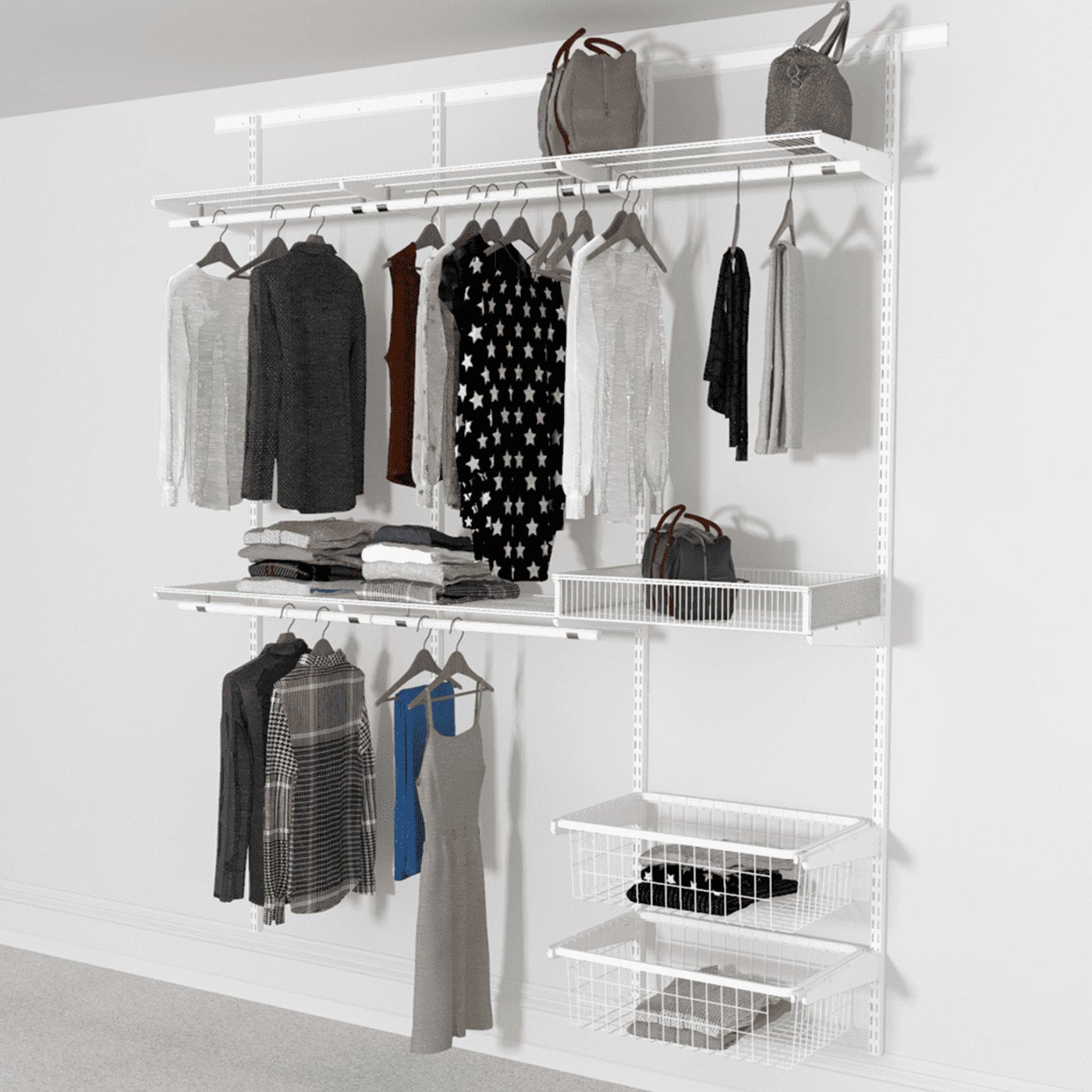 Open Wardrobe System with 2x Baskets 185cm (W) - Storage Maker