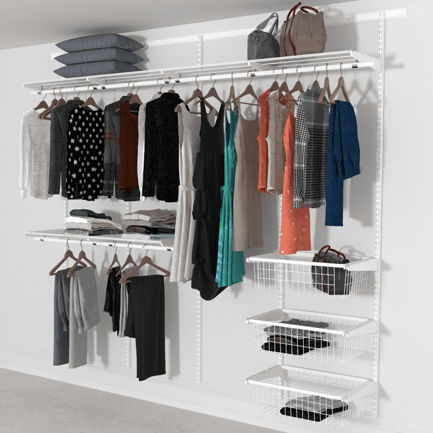 Open Wardrobe System with 3x Baskets 246cm (W) - Storage Maker