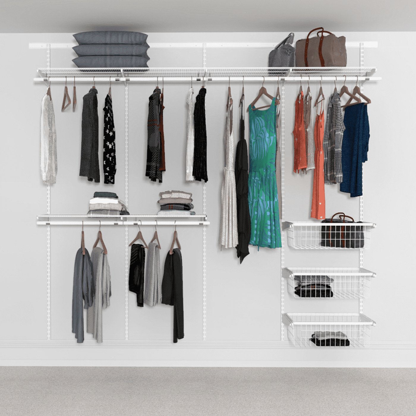 Open Wardrobe System with 3x Baskets 246cm (W) - Storage Maker