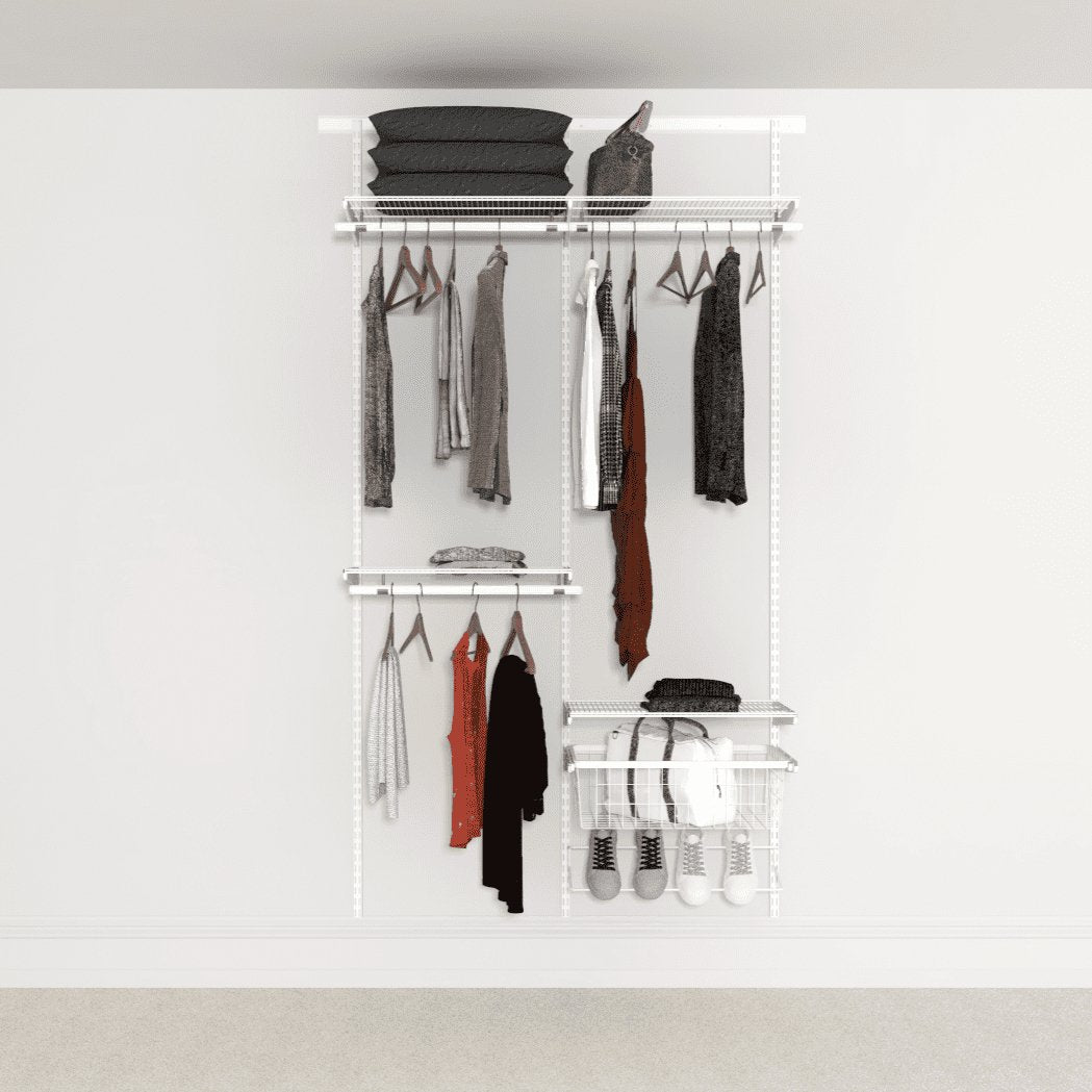 Open Wardrobe System with Shoe Storage & Basket 124cm (W) Wire Shoe Shelf - Storage Maker