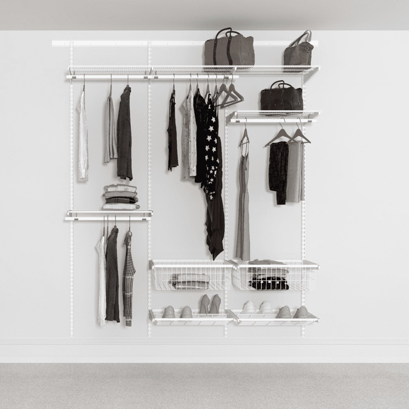 Open Wardrobe System with Shoe Storage & Baskets 185cm (W) Pull Out Shoe Rack - Storage Maker