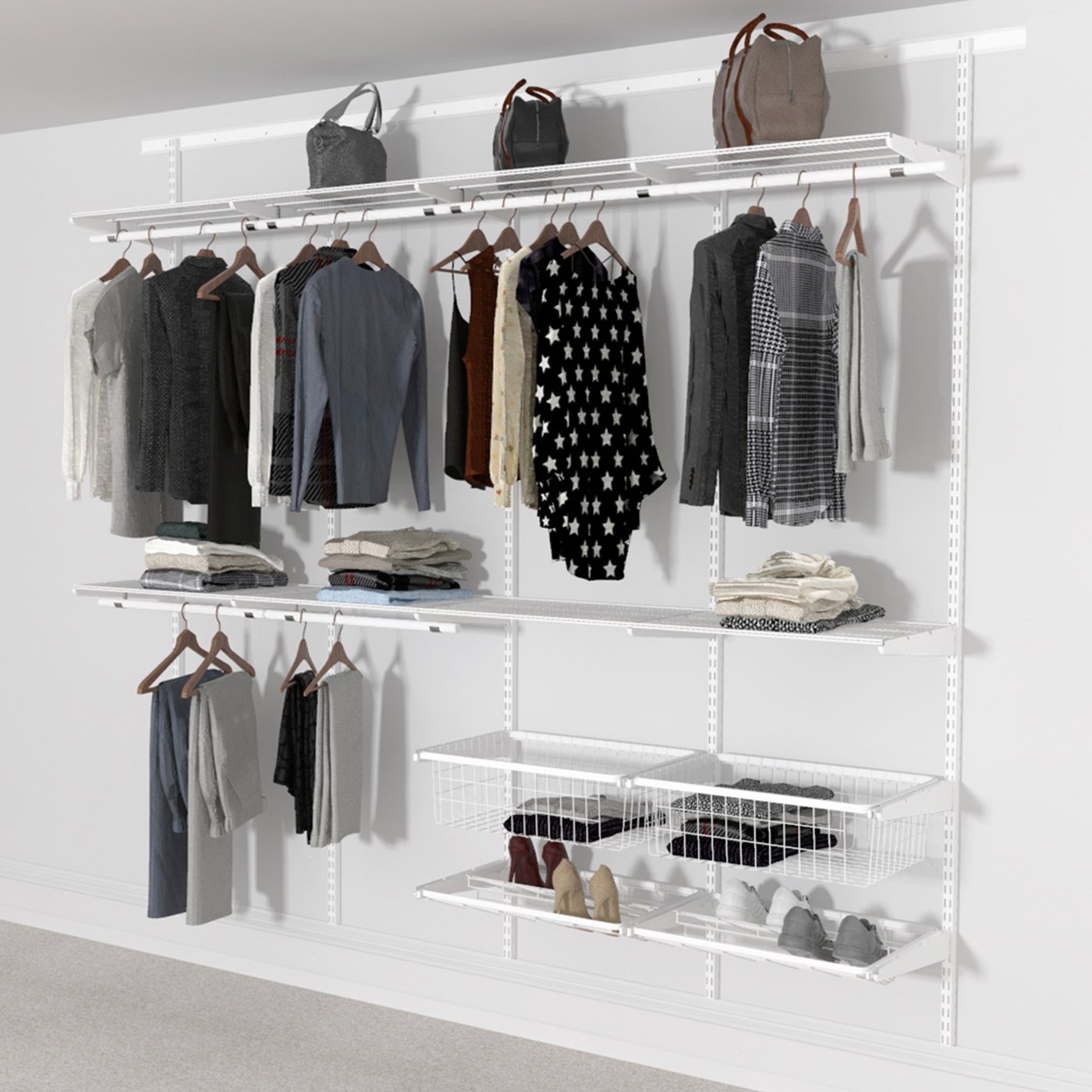 Open Wardrobe System with Shoe Storage & Baskets 246cm (W) Pull Out Shoe Rack - Storage Maker