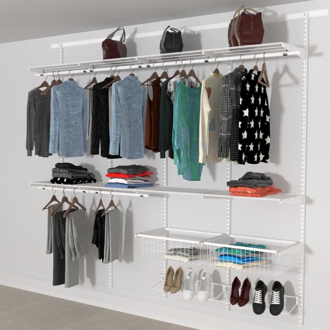 Open Wardrobe System with Shoe Storage & Baskets 246cm (W) Wire Shoe Shelf - Storage Maker