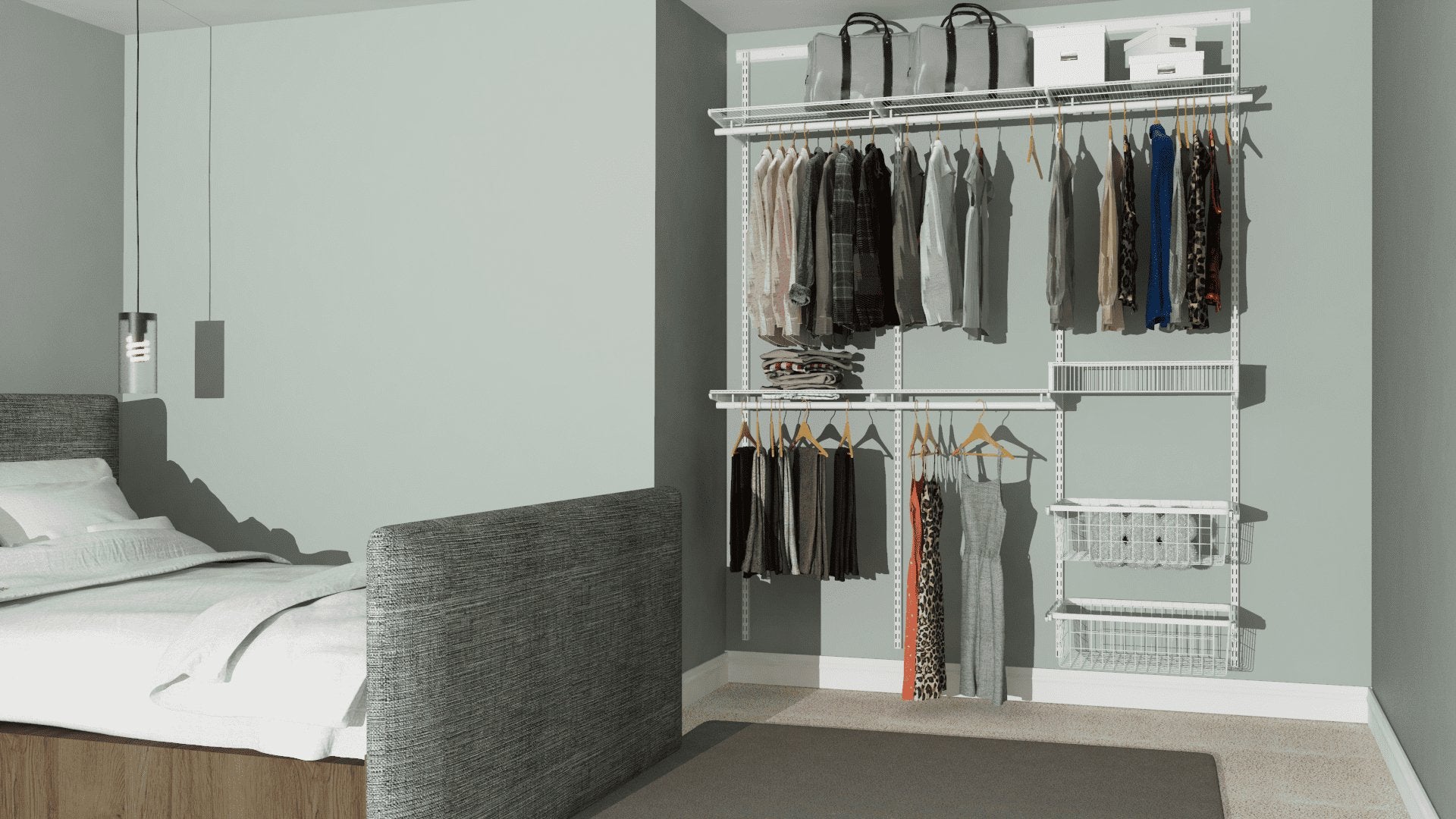 Open Wardrobe System with 2x Baskets 185cm (W) - Storage Maker