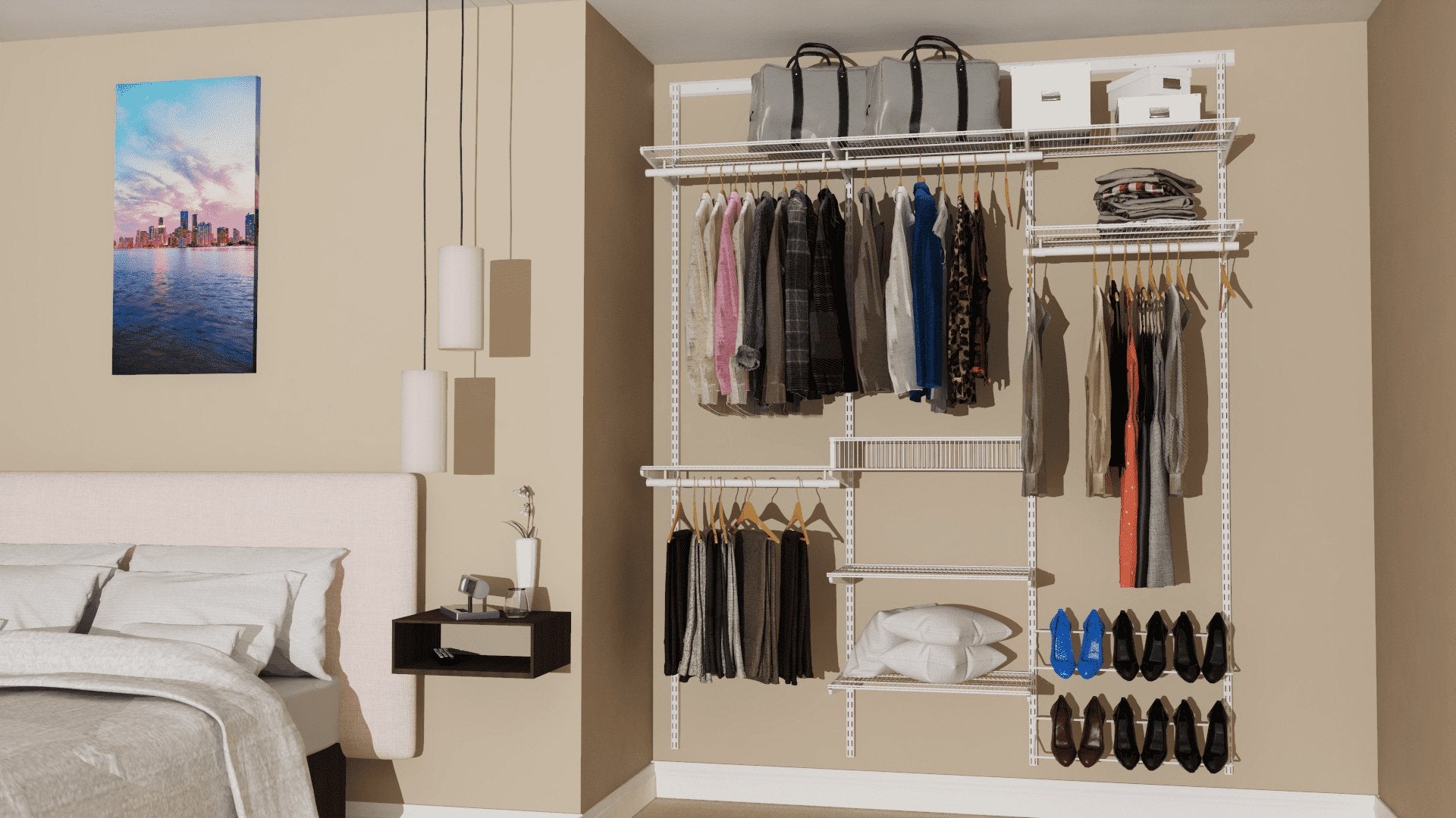 Open Wardrobe System with Shoe Storage and Extra Shelves 185cm (W) Static Shoe Shelf - Storage Maker