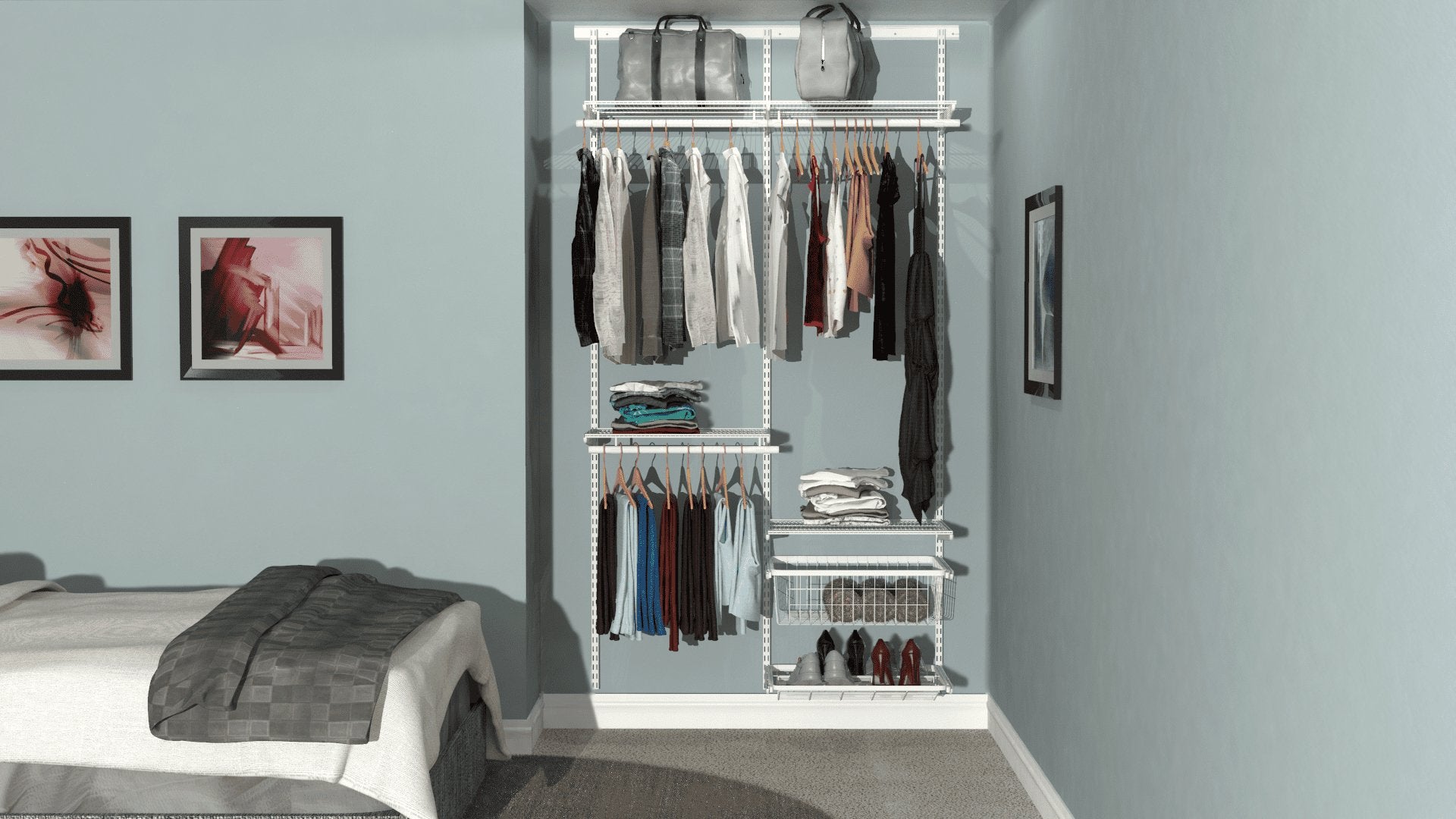 Open Wardrobe System with Shoe Storage & Basket 124cm (W) Pull Out Shoe Rack - Storage Maker