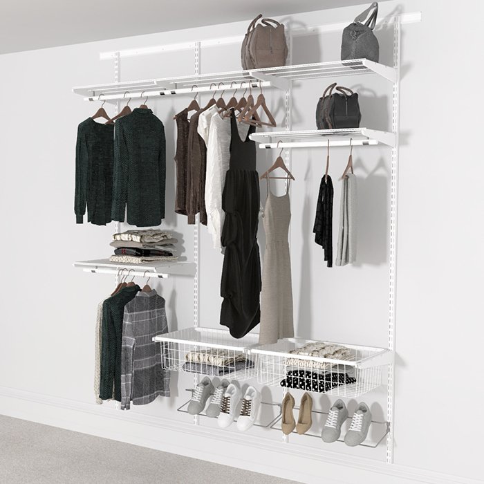Open Wardrobe System with Shoe Storage & Baskets 185cm (W) Static Shoe Shelf - Storage Maker